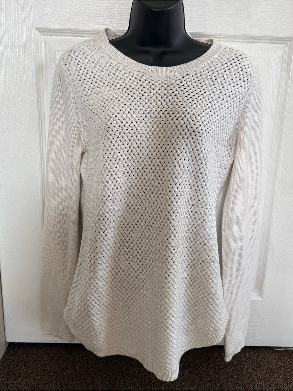 Cream Knit Textured Long-Sleeve Sweater